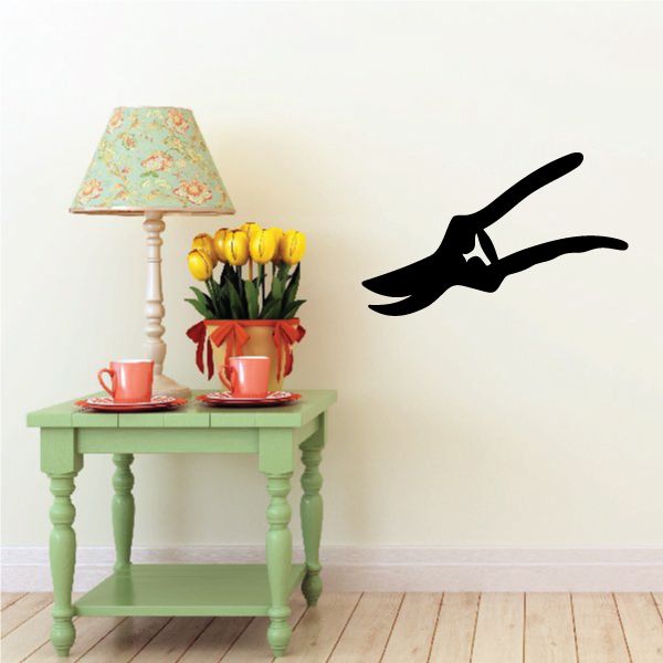 Black gardening shears decal silhouette with open blades and pivot point