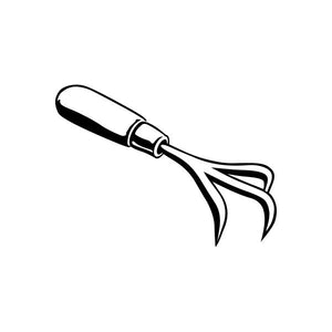 Hand rake tool vinyl decal sticker with black outline graphic