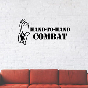 Praying hands decal with HAND-TO-HAND COMBAT text in black
