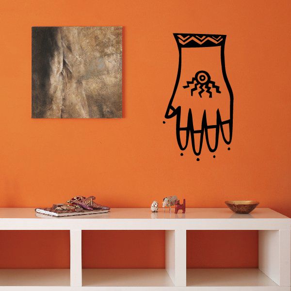 Native hand sun print decal, black outline with patterned details and drips