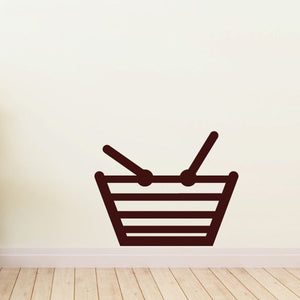Handheld shopping basket decal: burgundy striped basket outline