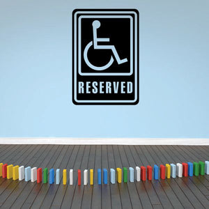 Vinyl handicap reserved wall decal with wheelchair symbol and RESERVED text