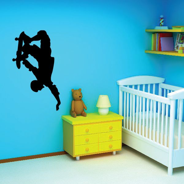 Skateboarding handplant decal with black silhouette of skater mid-move