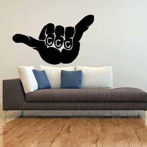 Black shaka hand wall decal with hang loose gesture