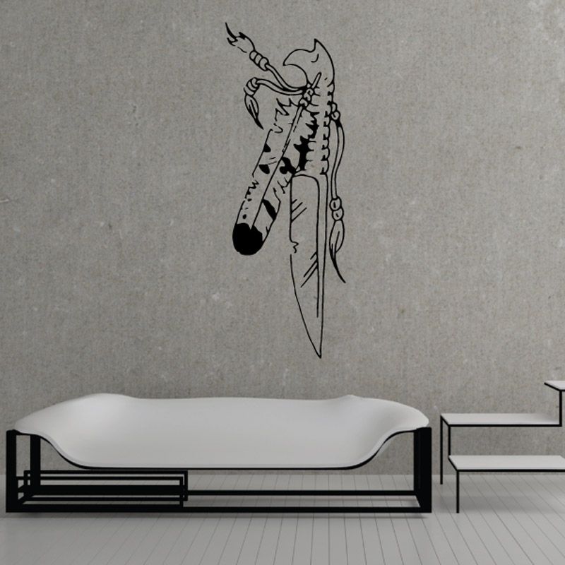 Hanging knife wall decal with feather illustration