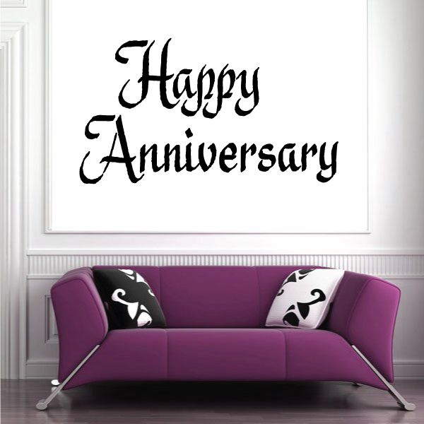 Happy Anniversary wall decal, black cursive lettering