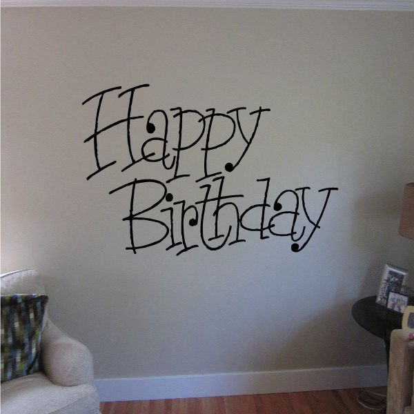 Happy Birthday wall decal with black script lettering