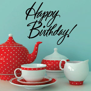 Happy Birthday! wall vinyl decal with black cursive lettering