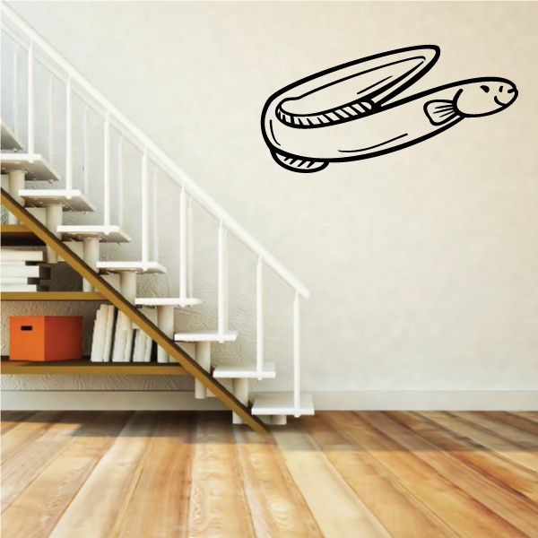 Electric eel wall decal with black outline and tan shading