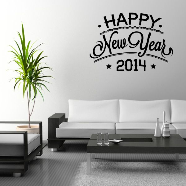 Happy New Years 2014 typography decal with stars and dotted accents