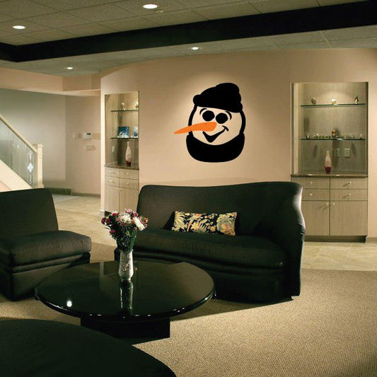 Image of Happy Snowman Face Printed Die Cut Decal