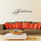 Happy Thanksgiving lettering wall decal with elegant script and swirl accents