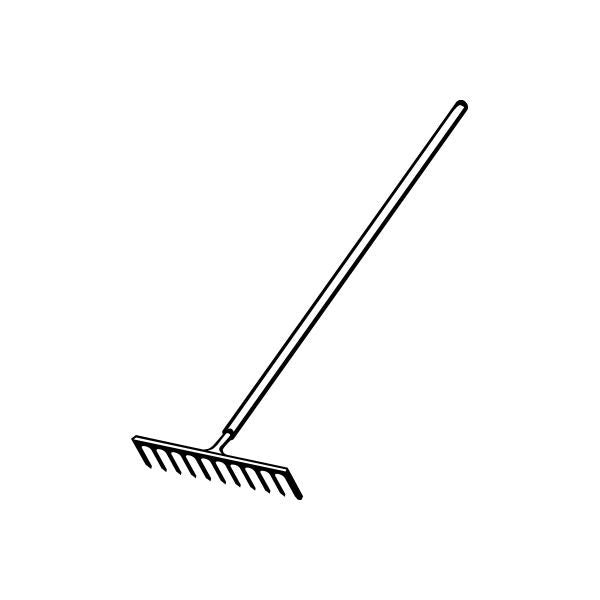 Hard rake tool vinyl decal sticker, black outline rake icon