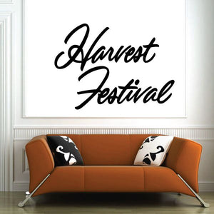 Harvest Festival wall decal, black cursive lettering on white square