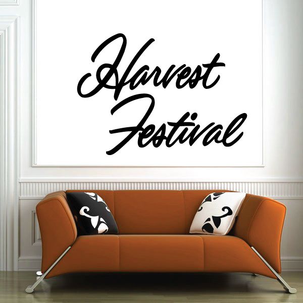 Harvest Festival wall decal, black cursive lettering on white square