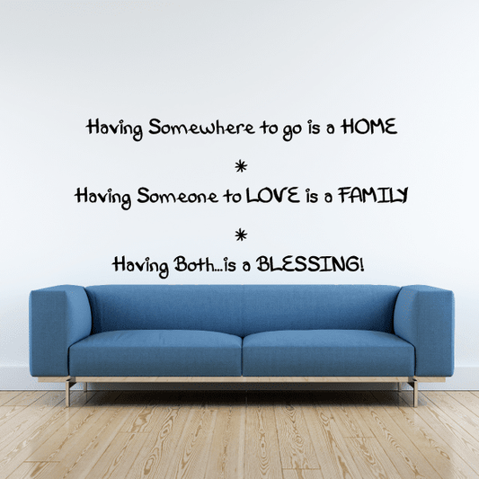 Image of Having somewhere to go is a home having someone to love is a family having both is a blessing Wall Decal