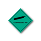 Compressed air hazard safety sign sticker, teal diamond with black bar and text