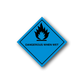 Blue hazardous warning sticker with flame icon and 'DANGEROUS WHEN WET' text