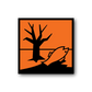 Hazard safety sign wall decal sticker with orange background and black tree and hand pictogram