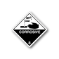 Corrosive hazard sign vinyl sticker, white diamond with black chemical icon and label 8