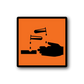 Orange hazardous safety sign decal with black hand and caution symbols