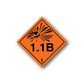 Orange hazardous warning sign sticker with 1.1B text and explosion icon