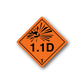 Hazard safety sign vinyl sticker, orange diamond with black burst and 1.1D text