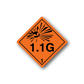 Orange hazardous warning diamond decal with burst icon and “1.1G” text