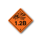 Hazard safety sign decal, orange diamond with black burst and “1.2B” text