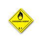 Yellow hazardous safety sign decal with flame icon, OXIDIZING AGENT and 5.1