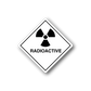 Hazard safety sticker with diamond radiation symbol and text RADIOACTIVE