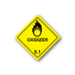 Hazard oxidizer safety sign sticker: yellow diamond with flame icon, 'OXIDIZER' and '5.1'