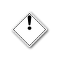 Diamond hazard warning sticker with black exclamation mark icon