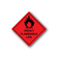 Red hazard sticker: flame icon, 'HIGHLY FLAMMABLE LPG'