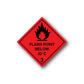 Red fire hazard safety sticker with flame icon, FLASH POINT BELOW 32°C, class 3