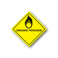 Hazardous safety sign sticker, yellow diamond with flame circle and 'ORGANIC PEROXIDE'.