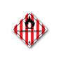 Flammable hazard sign sticker with flame icon and FLAMMABLE SOLID text, red/black