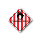 Hazardous safety sign sticker: red striped diamond with flame icon and "FLAMMABLE SOLID" text