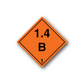 Hazardous safety sign sticker: orange diamond with “1.4”, “B”, and “1” markings