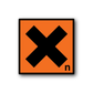 Orange vinyl safety sign decal, black crossed arrow hazard symbol on square