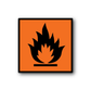 Safety hazard sign vinyl sticker with flame icon on orange square, black border