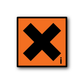Orange safety sign wall decal with black X hazard symbol, square die-cut sticker
