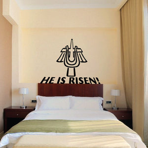 He is risen wall decal with church cross and bold black lettering