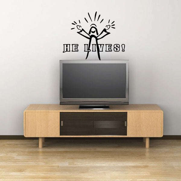 He Lives! wall decal with cross and trumpet design