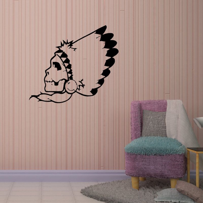 Black skull with feather headdress vinyl wall decal sticker