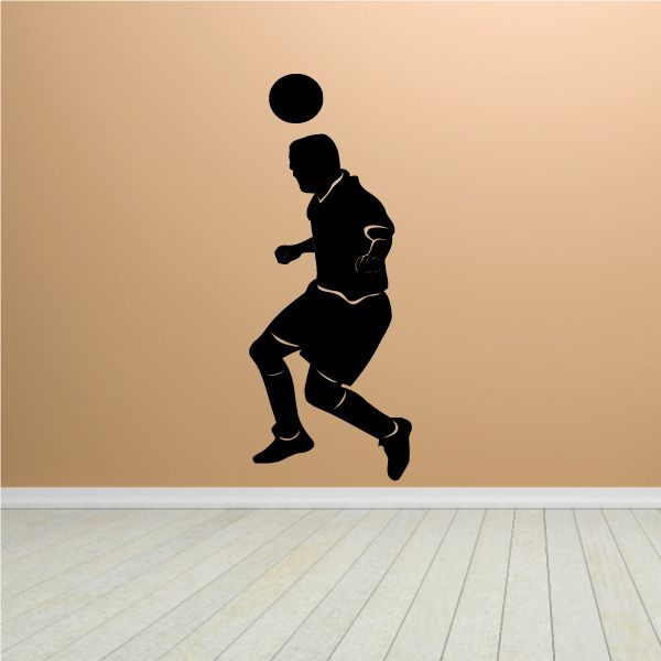 Soccer player wall decal, black vinyl silhouette of a running footballer