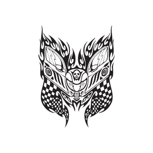 Headlight face flames decal with black-and-white tribal flame pattern