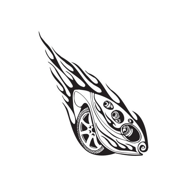 Headlight flames decal: black and white flame with ornate swirls