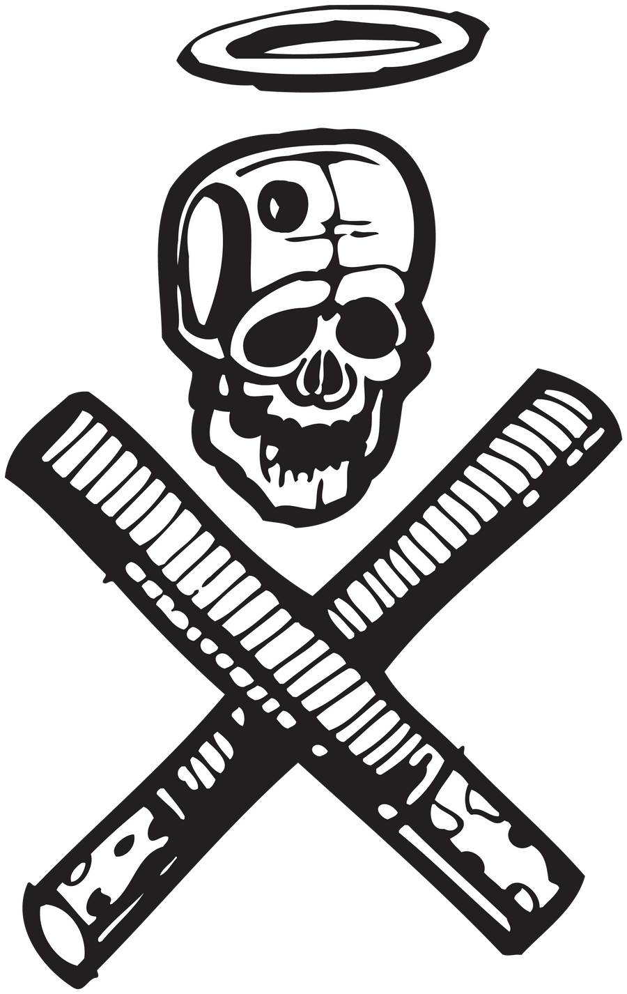 Skull and crossed rifles decal sticker, black and white