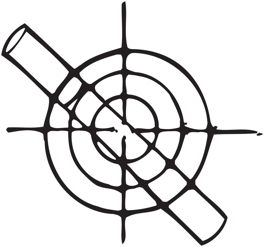 Black target-style sticker with dart and concentric circles
